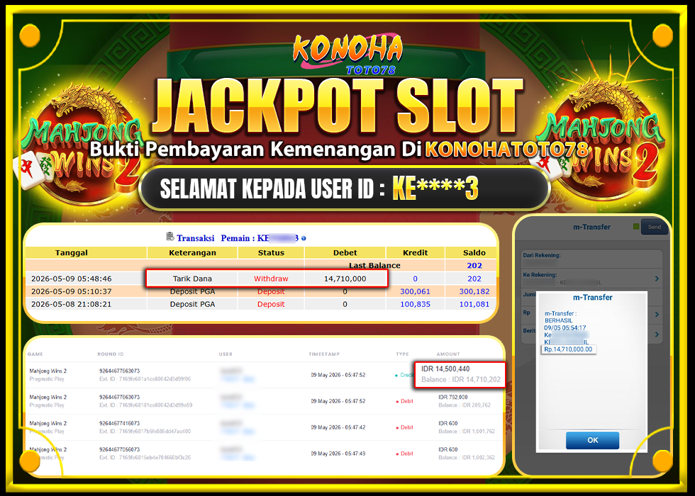 KONOHATOTO78 JACKPOT MAHJONG WINS 2 Rp.14.710.000,- LUNAS